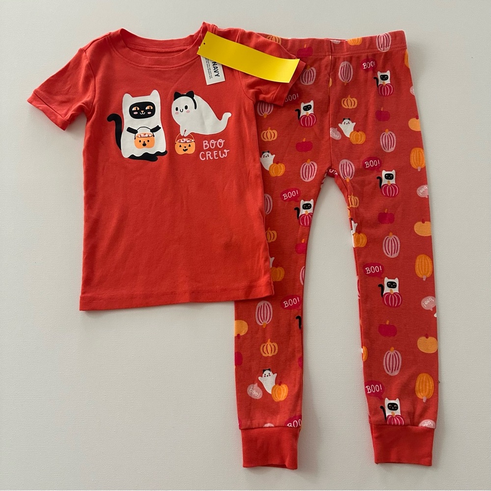 Old Navy 4T Toddler Girl Halloween Pajama Set Orange Pumpkin Ghost Boo